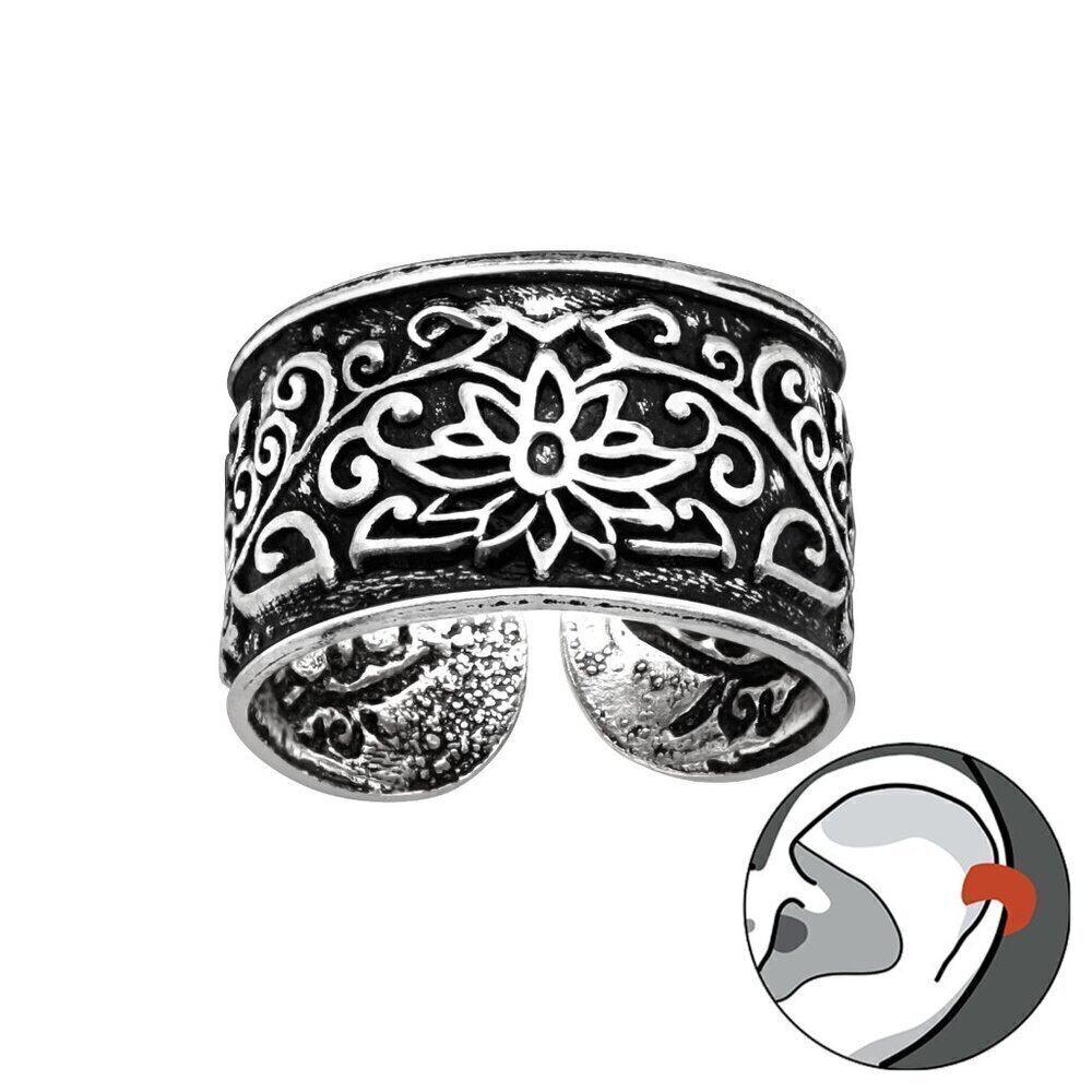 Sterling Silver Lotus Scroll Ear Cuff – Boho Floral Design